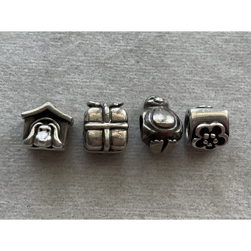 Lot Of 4 Pandora ALE 925 Sterling Silver Charms Dog House Gift Box Pengquin Ect